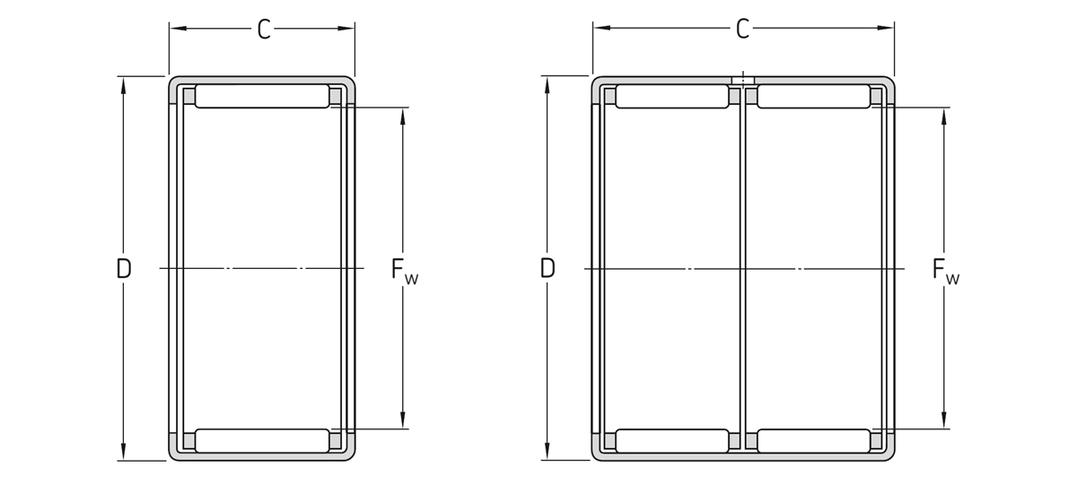 Technical drawing for DRAWN CUP NEEDLE ROLLER BEARING
45X52X20MM