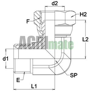 Technical drawing for 90° ADAPTOR
M3/8BSP-FS3/8BSP 90°