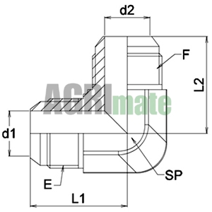 Technical drawing for 90° ADAPTOR
M 9/16” JIC – M 9/16” JIC 90°
