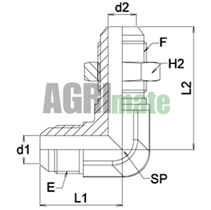 Technical drawing for 90° ADAPTOR
M9/16JIC-M9/16JIC 90° BL
