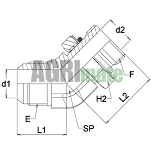 Technical drawing for 45° ADAPTOR
M7/8JIC-M7/8UNF OR 45°