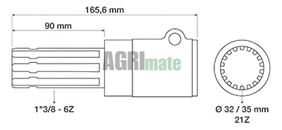 Technical drawing for ADAPTER SLEEVE
F.1 3/8” Z21 – M.1 3/8” Z6 – Lg 165mm