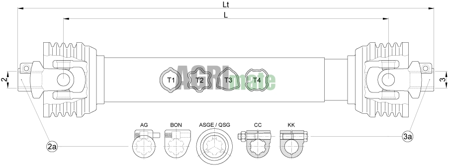Technical drawing for ECOLINE DRIVE SHAF W400E L = 1010
1 3/8”(6) x 1 3/8”(6) – 1b/2a