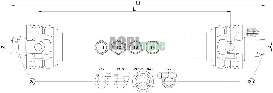 Technical drawing for ECO. DRIVE SHAF W400E – L = 1010 + SH. BO.TOR.LIM.
1 3/8”(6) x KB61/20 – 1 3/8”(6) – 1b/2a