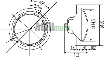 Technical drawing for HEADLIGHT OPTIC
FRONT – Ø 180 MM