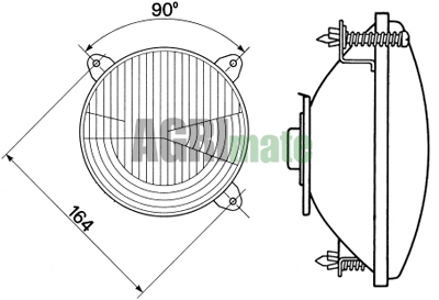 Technical drawing for HEADLIGHT OPTIC
FRONT – RH DRIVE-CURVED GLASS – Ø 164 MM
