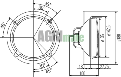 Technical drawing for HEADLIGHT OPTIC
FRONT – Ø 180 MM