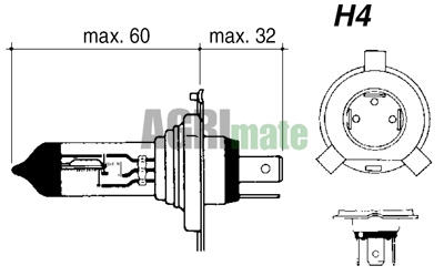 Technical drawing for HALOGEN BULB
24V – 70/75W – P43T-38 – H4