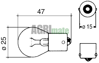 Technical drawing for BULB
12V – 21W – BA15S – P21W – 10 PCS
