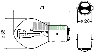 Technical drawing for BULB
12V – 40/45W – BA20D – S2