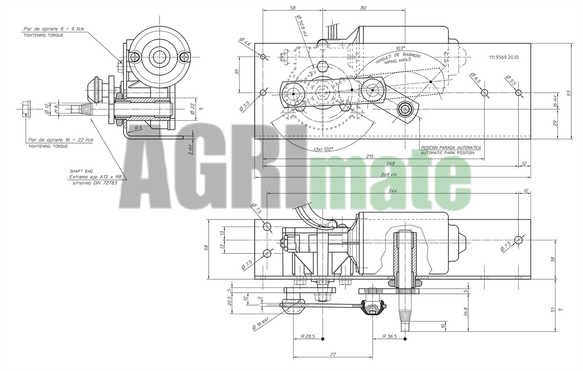 Technical drawing for WIPER MOTOR