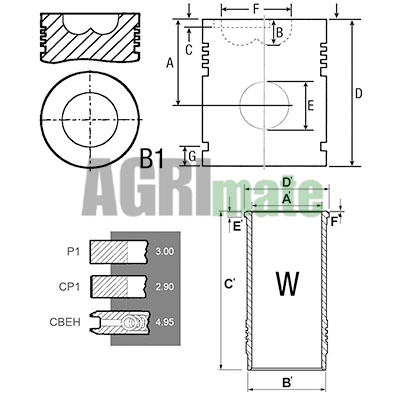 Technical drawing for PISTON-LINER KIT
