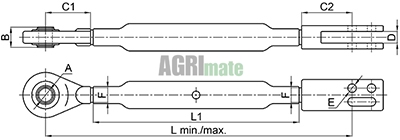 Technical drawing for LEVELING ARM
L 720/800 mm – Ø 32 x 30 x 59 mm