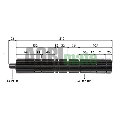 Technical drawing for MAIN SHAFT
Ø 50.5 MM – L 340 MM – Z=18