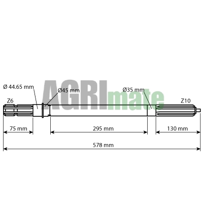 Technical drawing for PTO SHAFT
1” 3/8 – Z=6 – L 580 mm