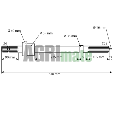 Technical drawing for PTO SHAFT
1” 3/8 – Z=6 – L 615 mm