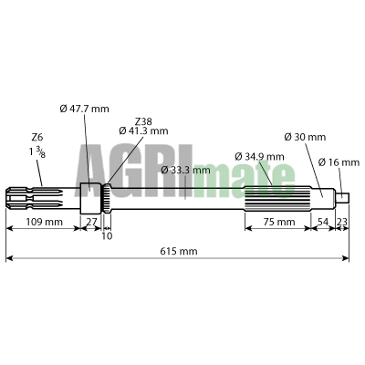 Technical drawing for PTO SHAFT
1” 3/8 – Z=6 – L 615 mm