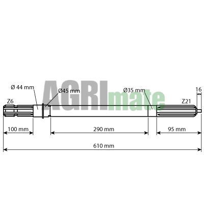 Technical drawing for PTO SHAFT
1” 3/8 – Z=6 – L 615 mm
