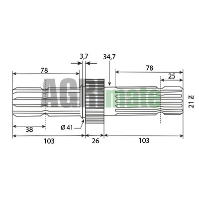 Technical drawing for PTO SHAFT
1” 3/8 – Z=6/21 – L 235 mm