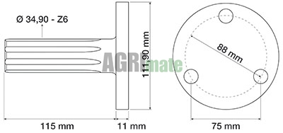 Technical drawing for PTO SHAFT
1” 3/8 – Z=6 – L 126 mm