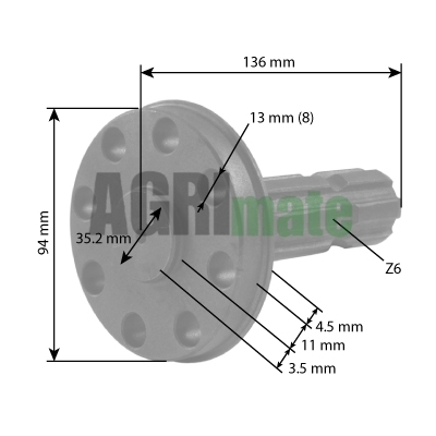 Technical drawing for PTO SHAFT
1” 3/8 – Z=6 – L 136 mm