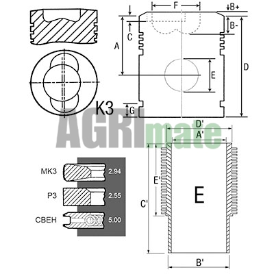Technical drawing for PISTON-LINER KIT
Ø 102 MM – H 137.3 MM