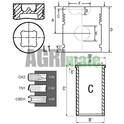 Technical drawing for PISTON-LINER KIT
Ø 100 MM