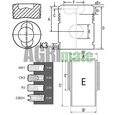 Technical drawing for PISTON-LINER KIT
Ø 102 MM – PIN PISTON Ø 40 MM