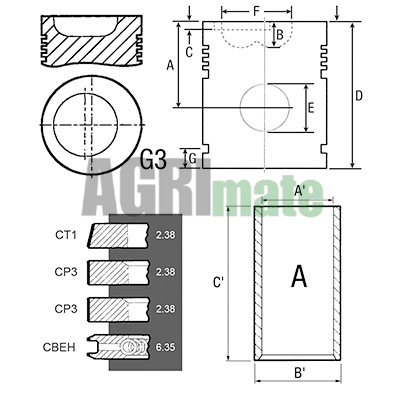 Technical drawing for PISTON-LINER KIT
Ø 101.05 MM – SEMI FINISHED