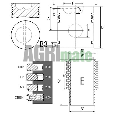 Technical drawing for PISTON-LINER KIT
Ø 100 MM – PIN PISTON Ø 35 MM