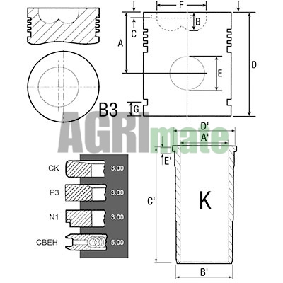 Technical drawing for PISTON-LINER KIT
Ø 95 MM