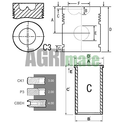Technical drawing for PISTON-LINER KIT
Ø 105 MM