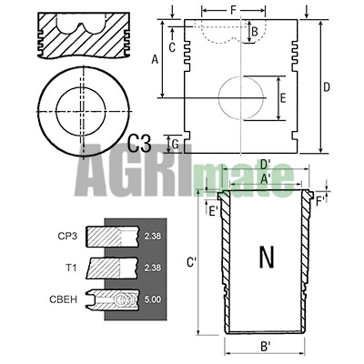 Technical drawing for PISTON-LINER KIT
Ø 98 MM – PIN PISTON Ø 30 MM