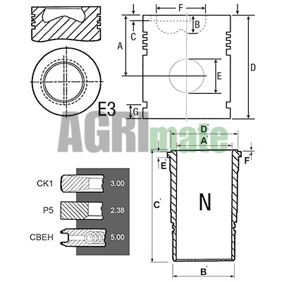 Technical drawing for PISTON-LINER KIT
Ø 102 MM – PIN PISTON Ø 30 MM