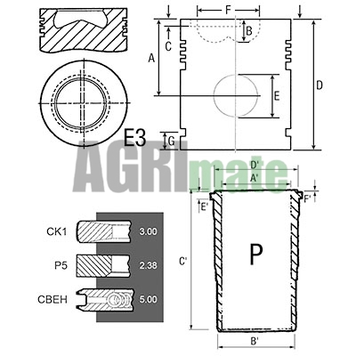 Technical drawing for PISTON-LINER KIT
Ø 102 MM – PIN PISTON Ø 30 MM