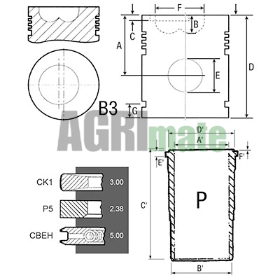 Technical drawing for PISTON-LINER KIT
Ø 102 MM
