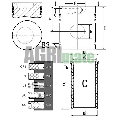 Technical drawing for PISTON-LINER KIT
Ø 91.49 MM