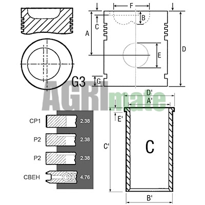 Technical drawing for PISTON-LINER KIT
Ø 91.49 MM