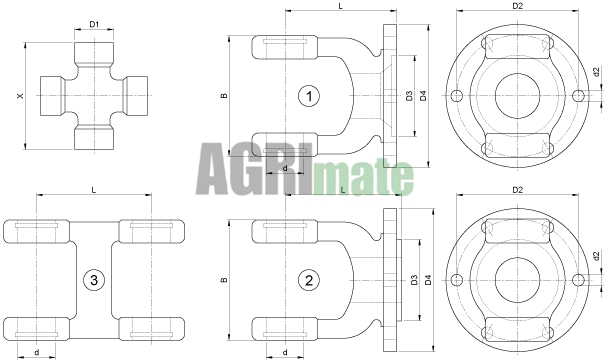 Technical drawing for STANDARD DOUBLE YOKE
L = 100 mm – W2400