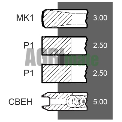 Technical drawing for PISTON RING SET
Ø 102 MM – STD