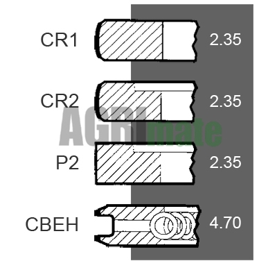Technical drawing for PISTON RING SET
+0.030” – 0.762 MM