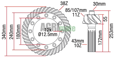 Technical drawing for CROWN WHEEL AND PINION SET
Z=11/38