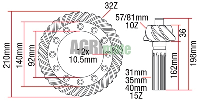 Technical drawing for CROWN WHEEL AND PINION SET
Z=10/32