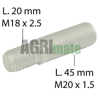 Technical drawing for WHEEL STUD
M18 X 2.5 – L 20 MM – M20 X 1.5 – L 45 MM