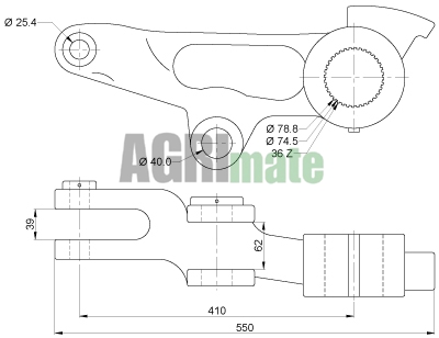 Technical drawing for ROCKSHAFT LIFT ARM
L 550 MM – Ø 25.40/40/78.80 MM – Z36 – RH