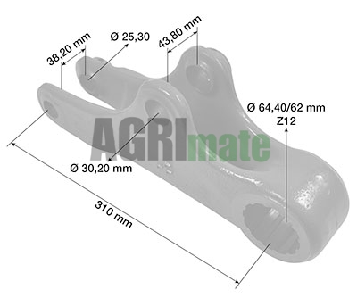 Technical drawing for ROCKSHAFT LIFT ARM
L 310 MM – Ø 25.30/30.20/64.40 MM – Z12 – RH CAT.3