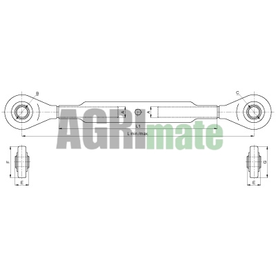 Technical drawing for TOP LINK
CAT 1/2 – 1” 1/4 UNC – L 620/790 mm