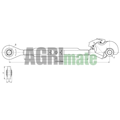 Technical drawing for TOP LINK WITH GREASE NIPPLES
CAT 3/3 – M36 x 4.0 – L 590/750 mm