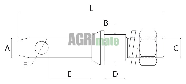 Technical drawing for IMPLEMENT MOUNTING PIN
CAT 2 – L 153 MM – 3/4”