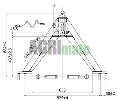 Technical drawing for LINKAGE TRIANGLE – TRACTOR SIDE
CAT 2 – 825 MM – H 750 MM